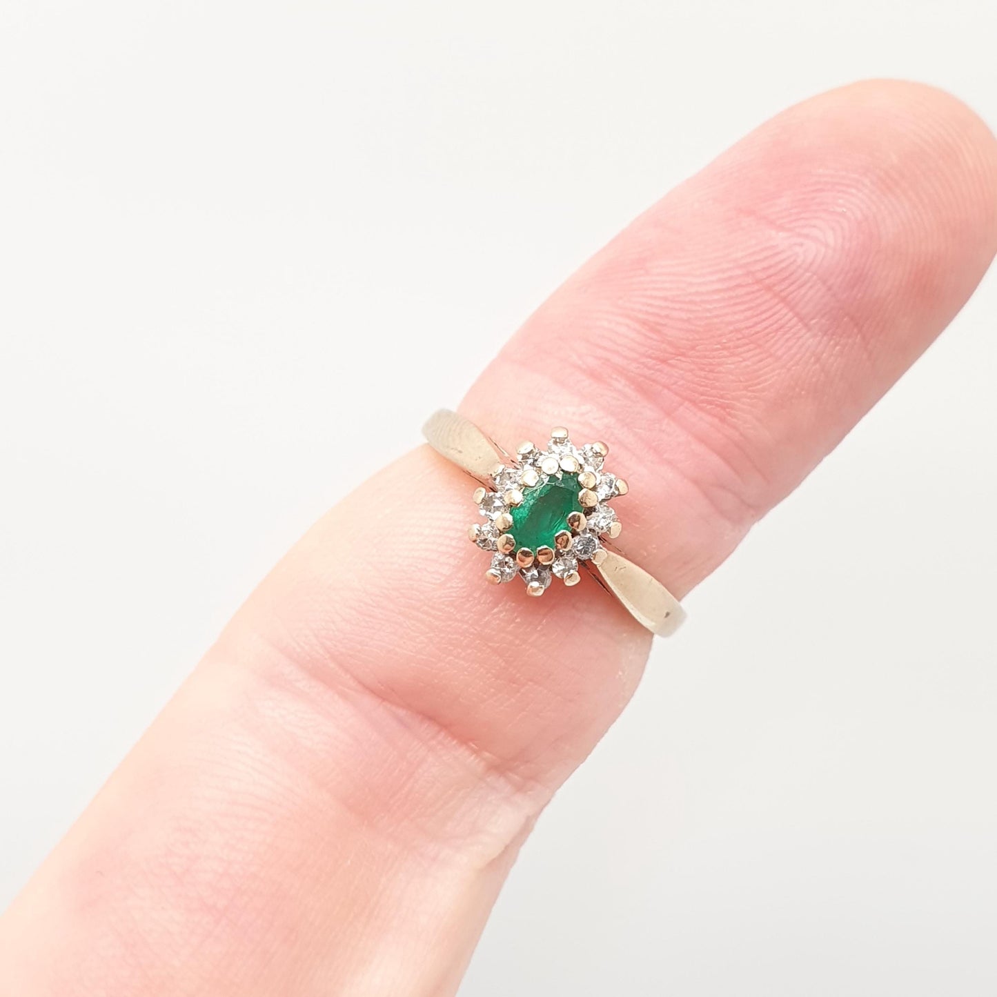 Vintage 9k Gold Emerald Diamond Ring Cluster Oval Cut Solid 9ct 375 Estate Fine Retro Genuine Gemstone Real Jewelry Jewellery Womens