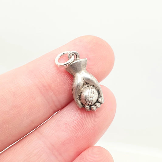 RESERVED/SOLD DON Antique Victorian Solid Silver Cricket Charm Necklace Bowling Ball Hand Seam Sweetheart Genuine 1800s Womens