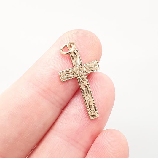 Vintage 9k 9ct Gold Cross Crucifix Necklace Pendant Solid 375 Yellow Jesus Christ Catholic Christian Religious Mens Womens Jewelry Jewellery