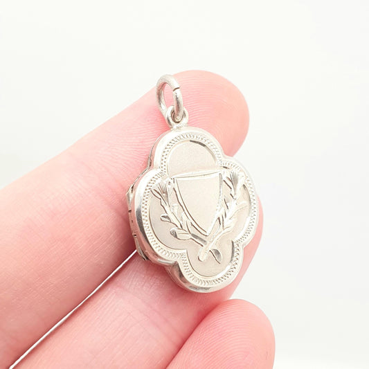 Antique Sterling Silver Locket Necklace 1901 Pendant Shield Club Style Shape Hallmarked Engraved Edwardian Vintage Pendant Jewelry Jewellery