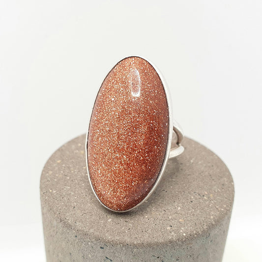 Antique Goldstone Sterling Silver Ring Murano Venetian Genuine Copper Glass Glitter Large Big Sparkly Vintage Jewelry Womens Jewellery