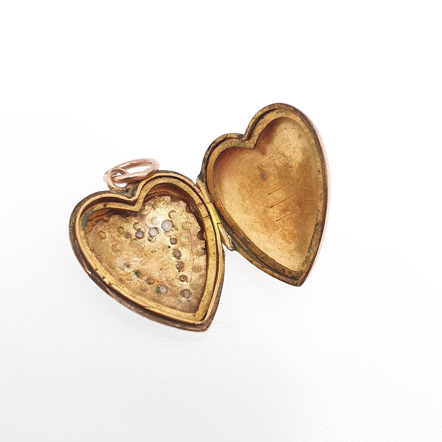 Antique 9ct 9k Rose Gold Heart Locket Harp Seed Pearl Victorian Solid 375 Irish Pendant Back Front Small Photo Vintage Jewelry Jewellery