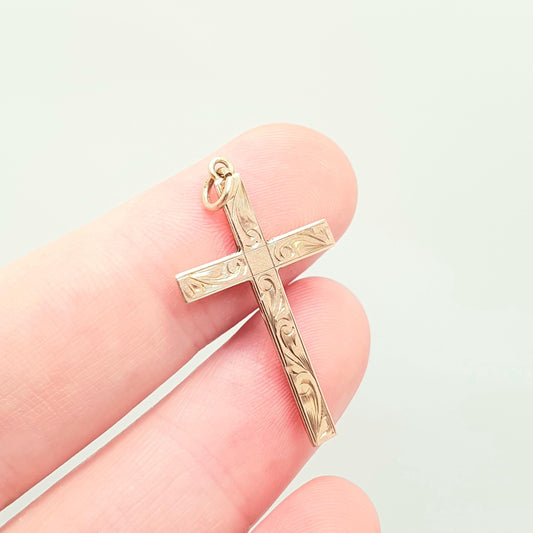 Old Vintage 9k 9ct Rose Gold Crucifix Necklace Cross Pendant 1955 Hallmark Chester 375 Catholic Christian Religious Womens Jewelry Jewellery
