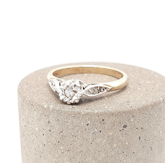 Vintage 9ct Gold Diamond Ring Cathedral Set Solid 9k 375 Hallmarked Fine Estate Retro Diamonds Genuine Gemstone Womens Jewelry Jewellery