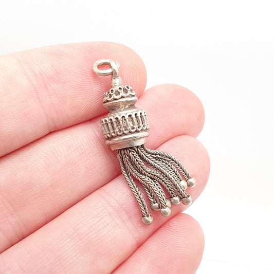 Antique Victorian Solid Silver Tassel Fob Bracelet Charm Necklace Pendant 1800s Genuine Albert Albertina Chain Vintage Womens Jewelry