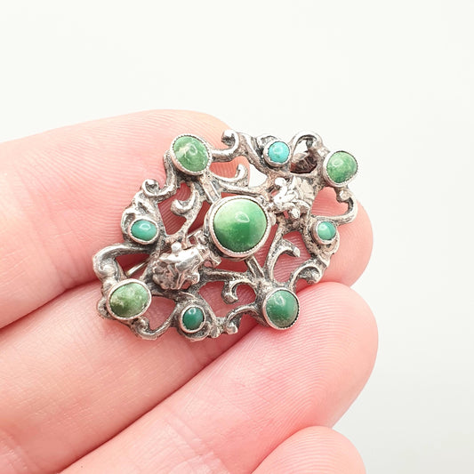 Antique ZOLTAN WHITE Turquoise Sterling Silver Brooch Art Deco Heart Cut Austro Hungarian Style Genuine Vintage Jewelry Jewellery