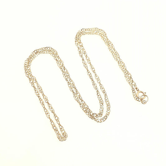 Vintage 9k 9ct Gold Chain Necklace Helix Curb Link 47cm 18.5" 1.77g Twisting Twist Long Solid 9kt 375 9 Carat Yellow Womens Jewelry