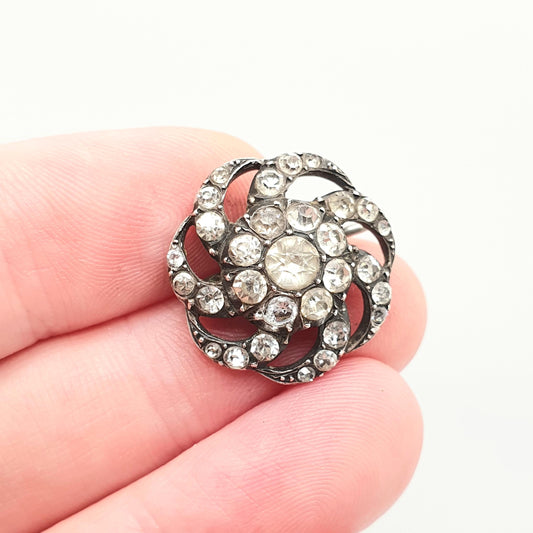 Antique Solid Silver Paste Brooch Victorian Spiral Swirl Diamond Pastes Old Cut Ornate Late 1800s Sparkly Cute Jewelry Jewellery