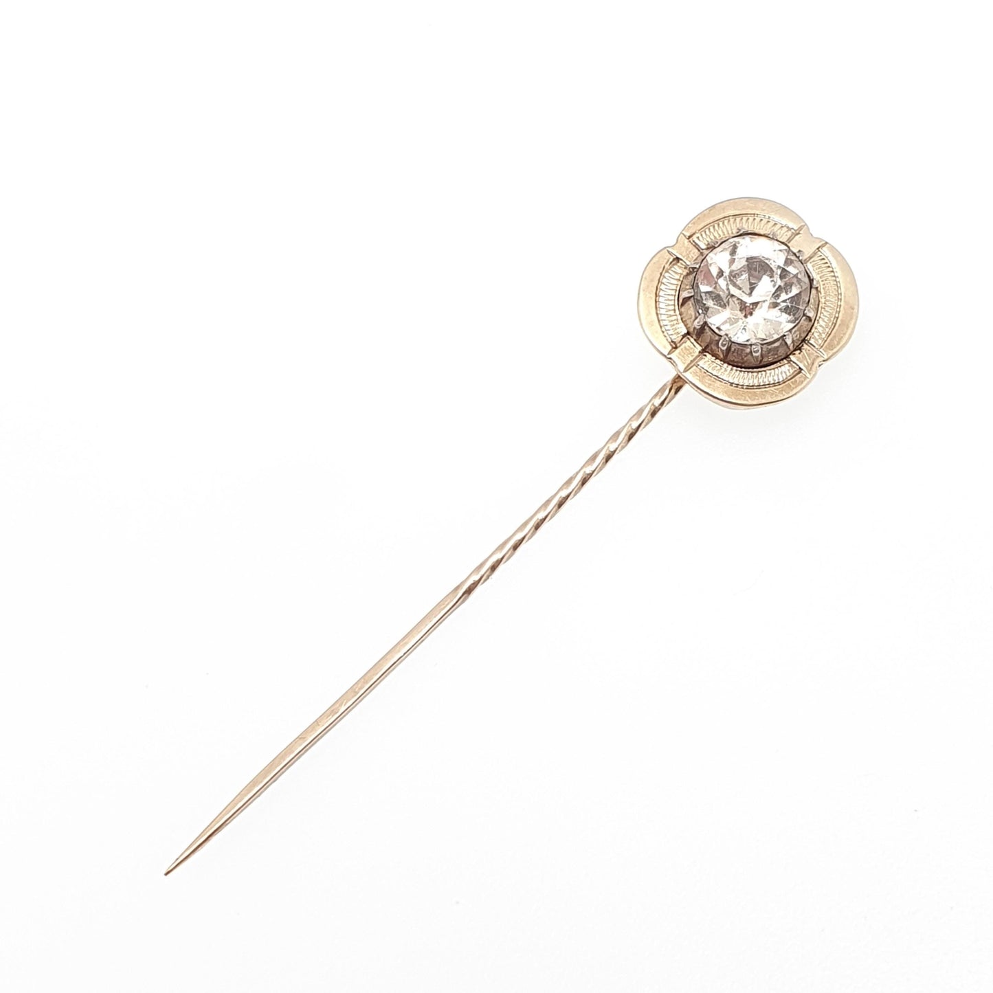 Antique Victorian 9ct Gold Diamond Paste Stick Pin Georgian Revival Crimped Solid 9k 375 Large Big Paste Genuine Real Gents Mens Jewelry