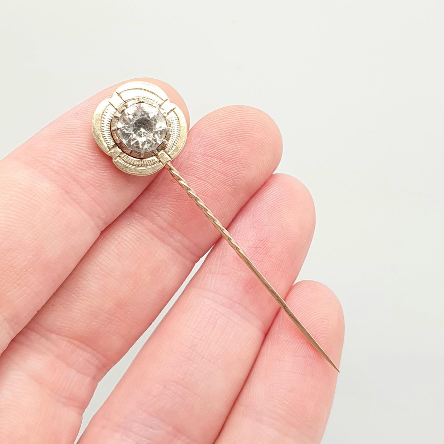 Antique Victorian 9ct Gold Diamond Paste Stick Pin Georgian Revival Crimped Solid 9k 375 Large Big Paste Genuine Real Gents Mens Jewelry