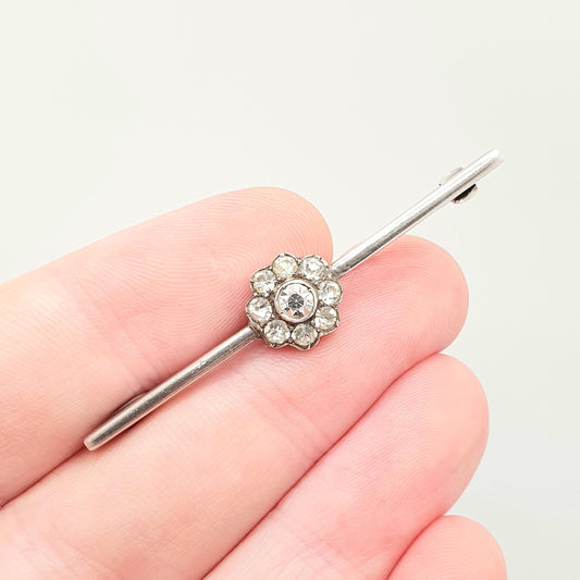 Antique Solid Silver Diamond Paste Brooch Art Deco Cluster Halo Sparkly Bar Pin Geometric 1920s Fine Estate Vintage Womens Jewellery Jewelry