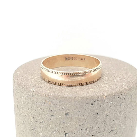 Vintage 9ct 9kt Gold Band Ring Beaded Edge Solid 9k 375 Wedding Stacking Stacker Gift  Yellow Smooth Mens Womens Fine Jewelry Jewellery
