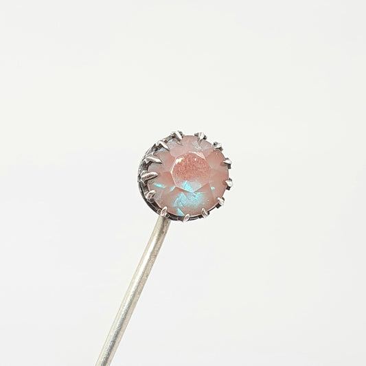 Antique Saphiret Solid Silver Stick Pin Victorian Blue Red Round Cut Rare Lapel Jacket Vintage Unique Womens Mens Jewelry Jewellery