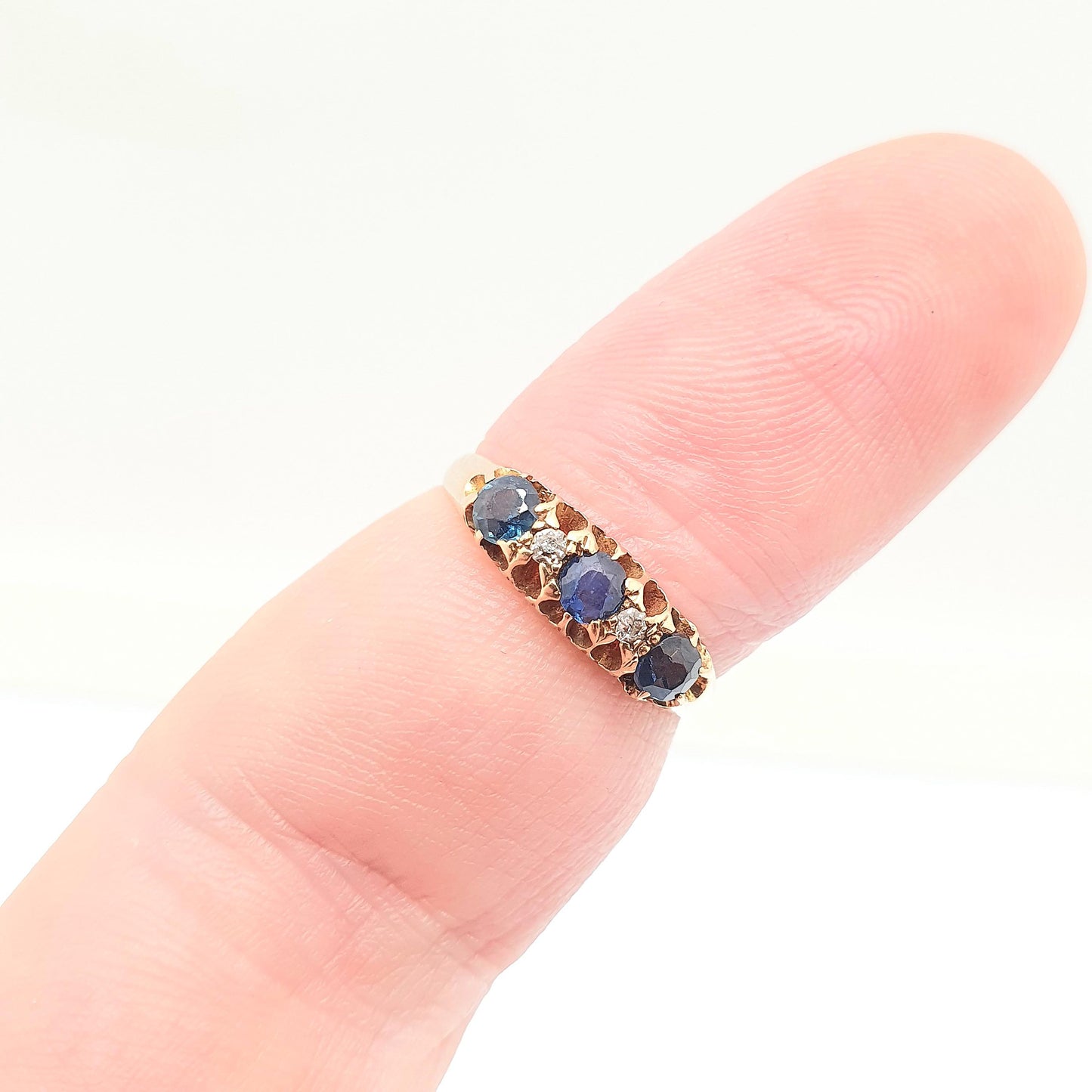 Antique Sapphire & Diamond Ring 18k 18ct Gold 750 Solid 1911 Hallmark Five Gemstone Blue Womens Edwardian Genuine Vintage Jewelry Jewellery