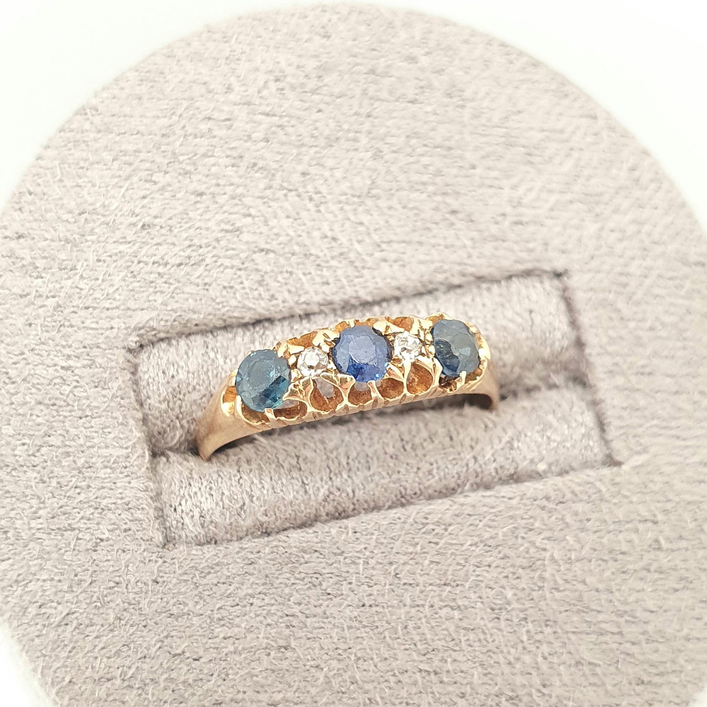 Antique Sapphire & Diamond Ring 18k 18ct Gold 750 Solid 1911 Hallmark Five Gemstone Blue Womens Edwardian Genuine Vintage Jewelry Jewellery