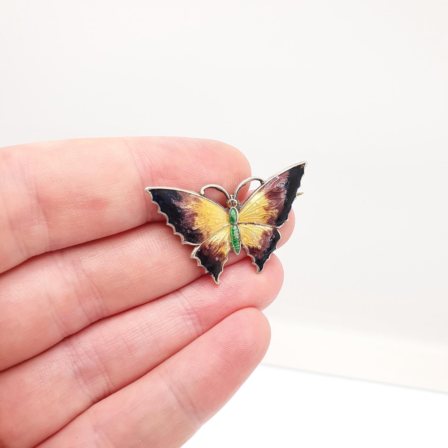 Antique Sterling Silver Butterfly Enamel Brooch Insect Charles Horner Style Insect Bug Vintage Fine Estate Ladies Womens Jewelry Jewellery