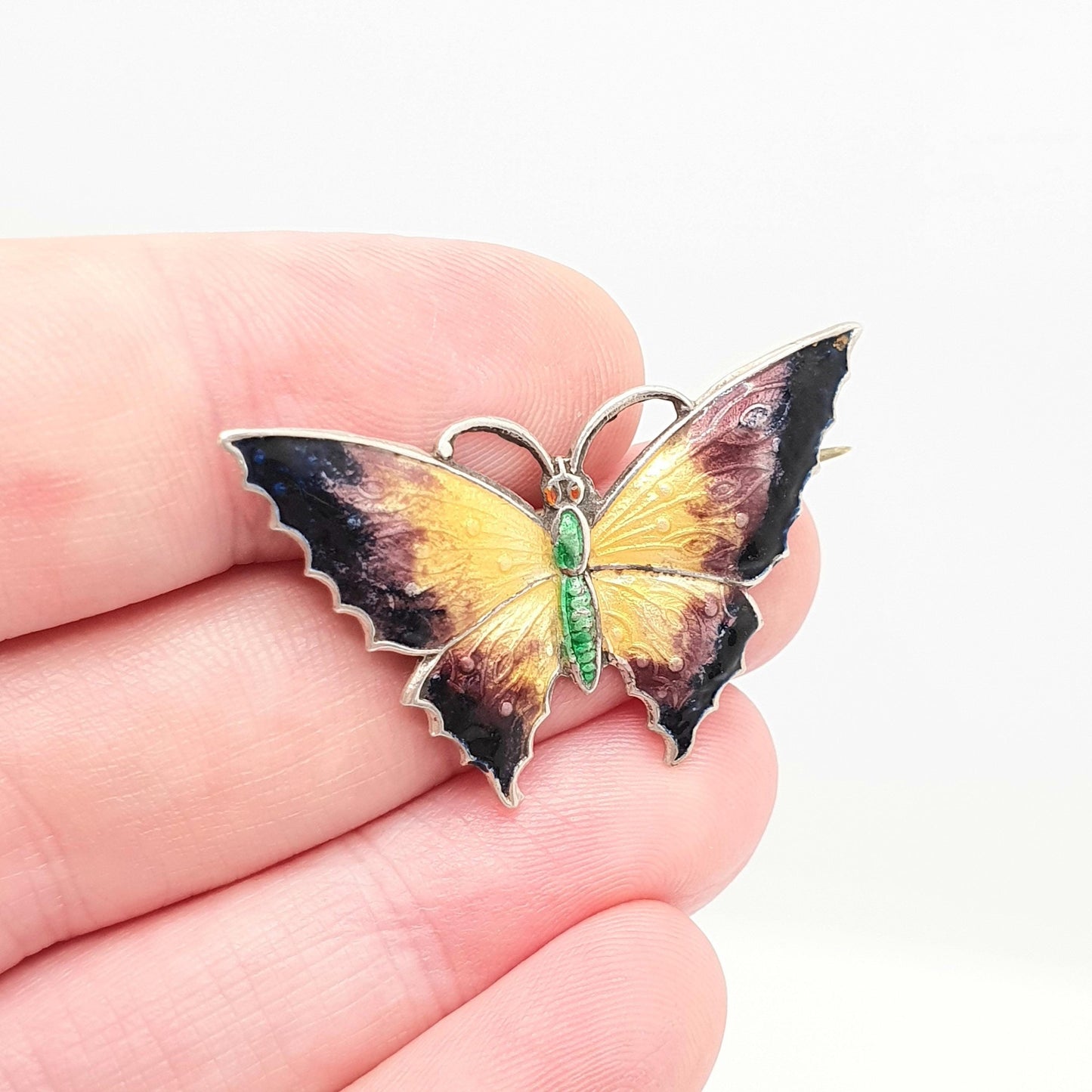 Antique Sterling Silver Butterfly Enamel Brooch Insect Charles Horner Style Insect Bug Vintage Fine Estate Ladies Womens Jewelry Jewellery