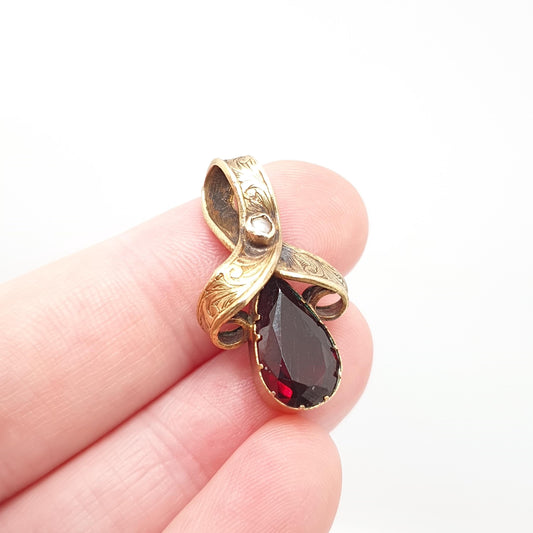 Antique Georgian 15ct Gold Garnet Necklace Pendant Pearl Pear Cut Foiled Garnet Solid 15 Carat 625 Knot Vintage Womens Jewellery Jewelry