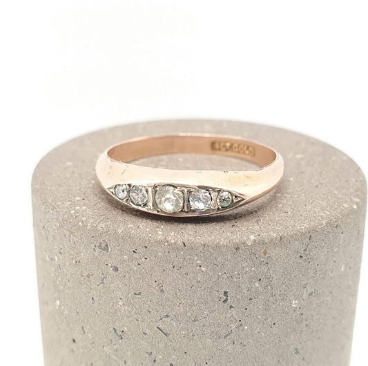 Antique 9ct 9k Rose Gold Diamond Paste Ring Victorian 5 Five Stone Diamond Pastes Solid 9kt 375 Cut 9 Carat Womens Vintage Jewelry Jewellery