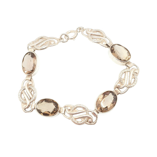 Antique Smoky Quartz Sterling Silver Bracelet Scottish Cairngorm Genuine Gemstones Celtic Gaelic Scotland Fine Vintage Jewelry Jewellery