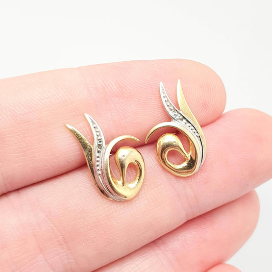 Vintage 14k Gold Diamond Bird Earrings Stud Solid 14kt 585 Solid 585 Pair of Birds Animal Cute Sweet Gift Ladies Jewelry Womens Jewellery