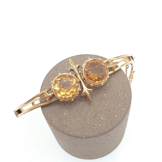 Antique Victorian Rolled Gold Citrine Bangle Bracelet Genuine Natural Gemstones Gold Filled Rare Unique Womens Vintage Jewelry Jewellery