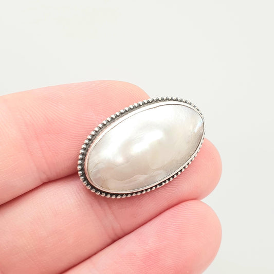 Antique Solid Silver Mother of Pearl Brooch Pin White Natural Shell Victorian Vintage Handmade Ladies Womens Jewelry Vintage Jewellery