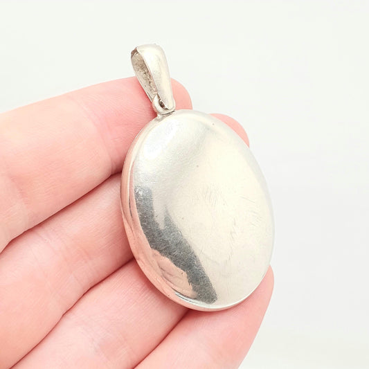 Antique Victorian Solid Silver Locket Smooth Polished Plain Blank Large Oval Necklace Pendant Picture Photo 1800s Vintage Jewellery Jewelry