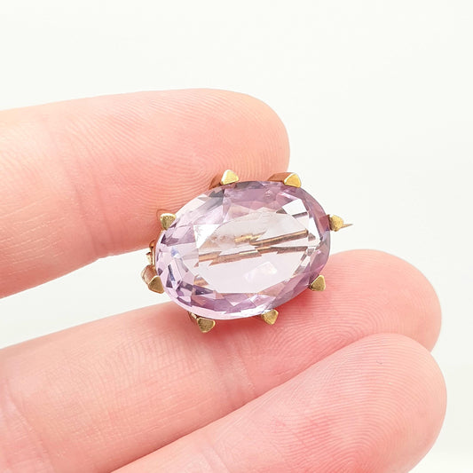 Antique Victorian Natural Amethyst Brooch Pin Large Big Oval Cut Gold Gilt  Genuine Gemstone Old Vintage 1800s Lilac Purple Womens Jewelry