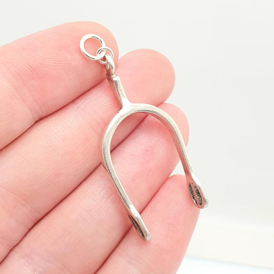 Vintage Solid Silver Wishbone Pendant Necklace Lucky Good Luck Make a Wish Turkey Thanksgiving Mens Womens Ladies Retro Jewelry Jewellery