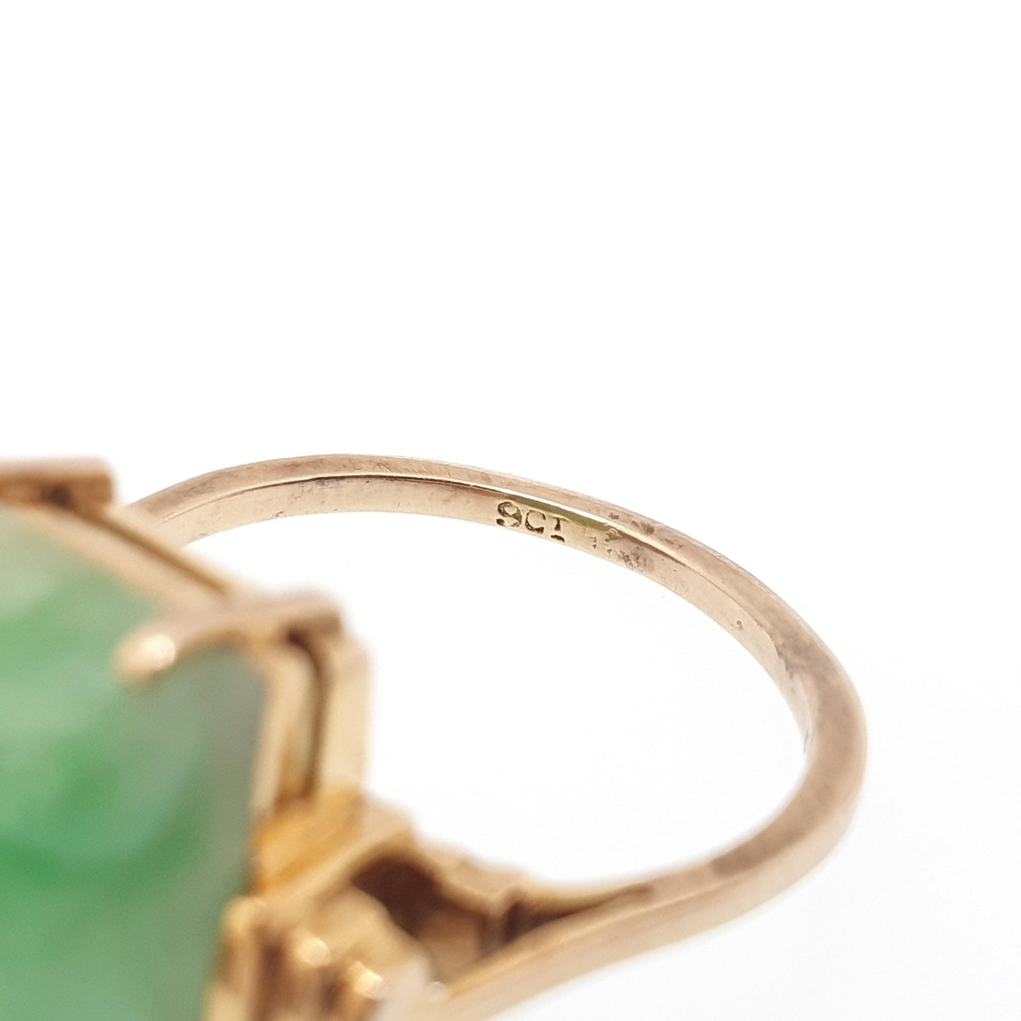 Antique Art Deco 9ct 9kt Gold Carved Jade Ring Apple Green Jadeite Signet Solid 375 9k 1920s Cameo Vintage Womens Jewelry Jewellery