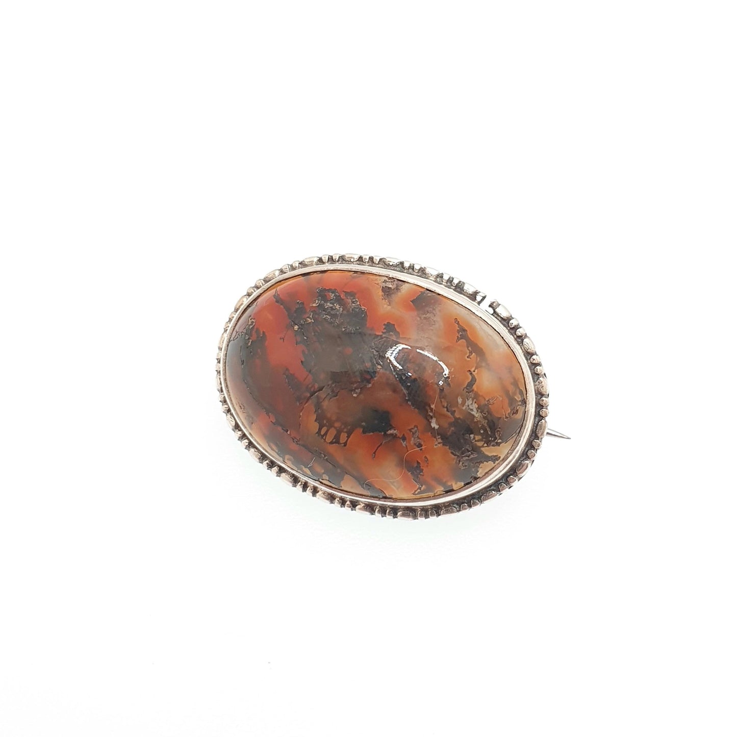 Antique Moss Agate Solid Silver Brooch Art Deco Natural Quartz Veined Oval Vintage 1920s Rare Gemstone Ladies Womens Jewelry Jewellery