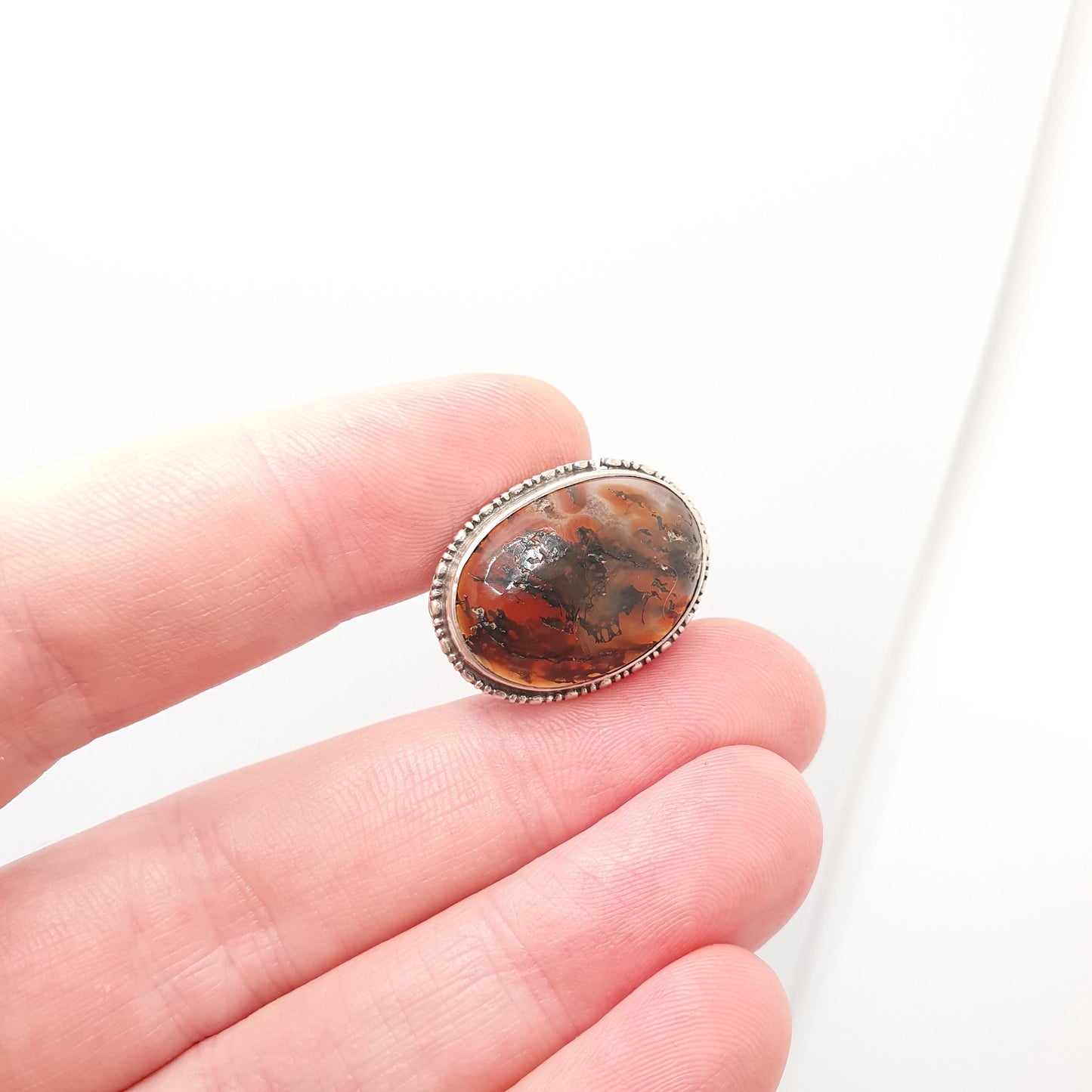 Antique Moss Agate Solid Silver Brooch Art Deco Natural Quartz Veined Oval Vintage 1920s Rare Gemstone Ladies Womens Jewelry Jewellery