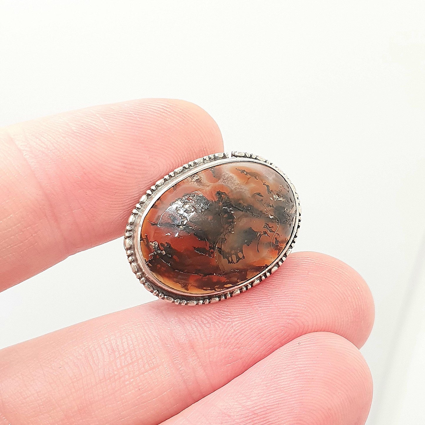 Antique Moss Agate Solid Silver Brooch Art Deco Natural Quartz Veined Oval Vintage 1920s Rare Gemstone Ladies Womens Jewelry Jewellery