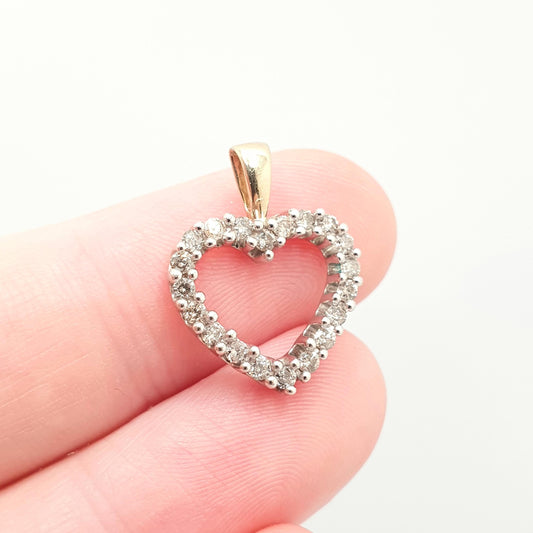 Vintage 14k Diamond Pendant Heart Necklace Natural Diamonds 0.3ct Solid 14ct 14kt 585 Love Gift Sweet Ladies Womens Jewelry Jewellery