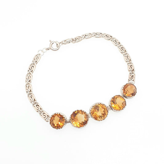 Antique Natural Citrine Solid Silver Bracelet Victorian Genuine Real Gemstones Byzantine Link Rare Vintage Womens Jewelry Jewellery