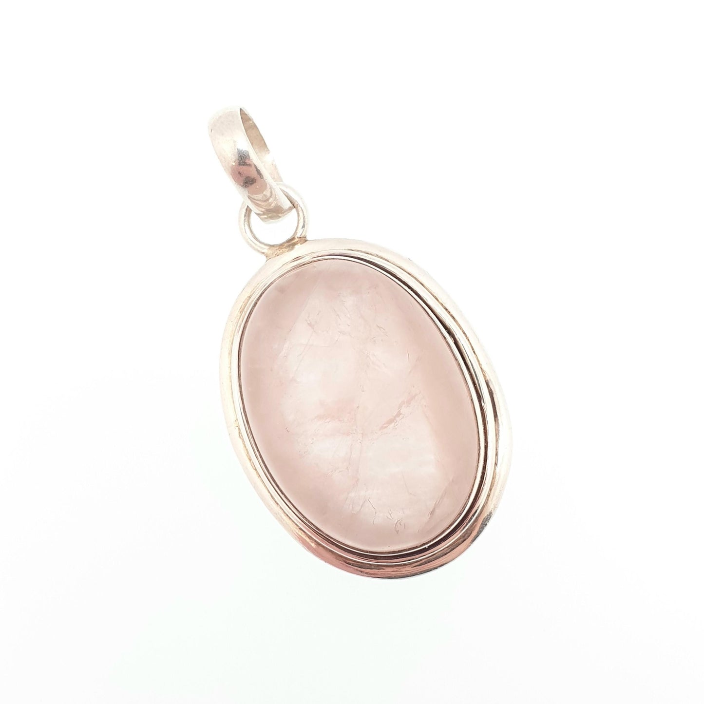 Vintage Sterling Silver Rose Quartz Necklace Pendant 1990s Large Oval Cabochon Pink Gemstone Solid 925 Jewellery Womens Jewelry Ladies