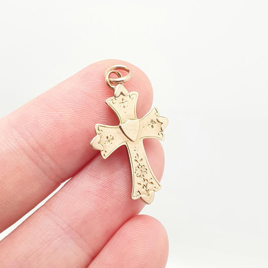 Antique 9ct 9k Gold Crucifix Victorian Necklace Cross Pendant 1899 Hallmark Shield Solid 9k 375 Vintage Womens Mens Jewellery Jewelry