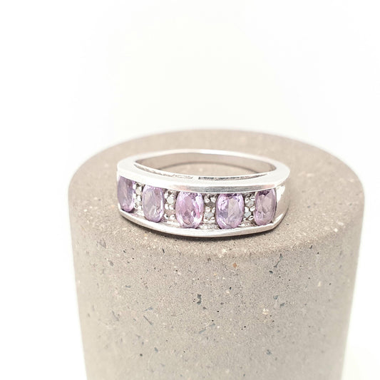 Vintage Sterling Silver Amethyst Ring Gypsy Large Gemstones White Quartz 1978 Hallmark Chunky Solid 925 Sparkly Retro Jewelry Jewelleru