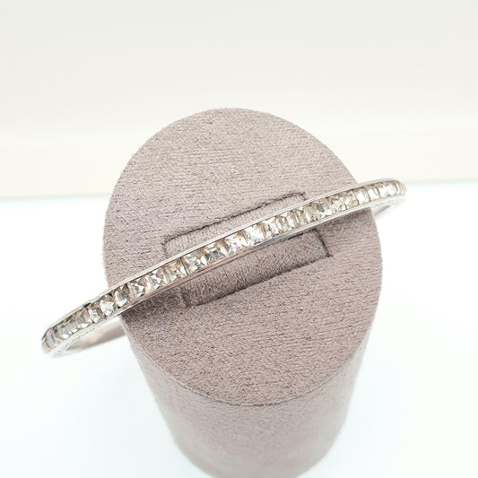 Antique Solid Silver Diamond Paste Bangle Art Deco Channel Set 1920s Art Deco Vintage 15.46g Square Cut Fine Estate Womens Jewelry Jewellery