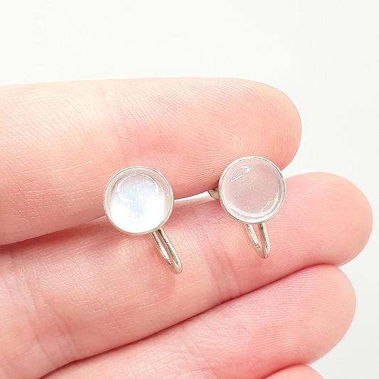 Antique Moonstone Earrings Solid Silver Victorian White Cabochon Screw Back Adularescence Vintage Gemstone Womens Vintage Jewelry Jewellery