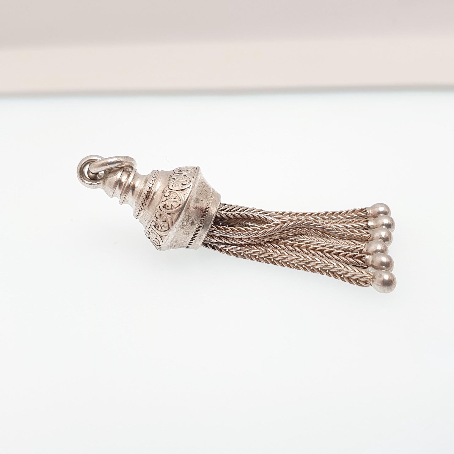 Antique Victorian Solid Silver Tassel Fob Bracelet Charm Necklace Pendant 1800s Genuine Albert Albertina Chain Vintage Womens Jewelry