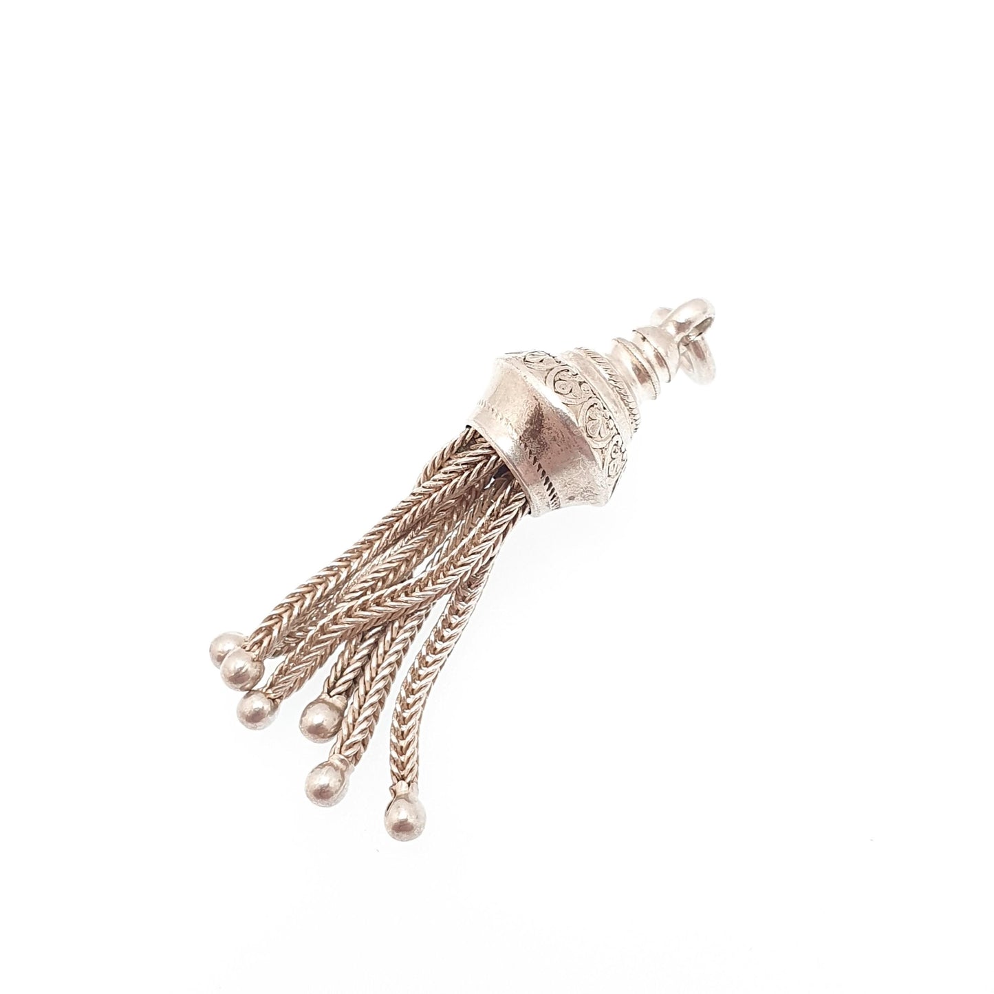 Antique Victorian Solid Silver Tassel Fob Bracelet Charm Necklace Pendant 1800s Genuine Albert Albertina Chain Vintage Womens Jewelry