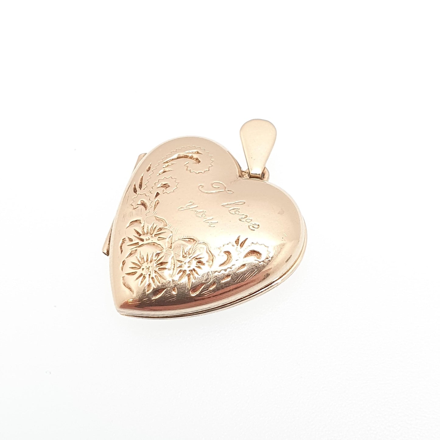 Vintage Solid 9k 375 Gold Heart Locket I LOVE YOU All 9ct 9 Carat Small Necklace Cute Photo Picture Pendant Retro Womens Jewelry Jewellery