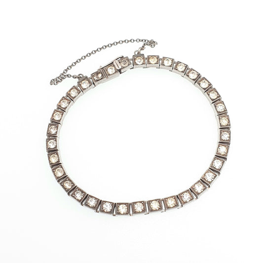 Antique Solid Silver Diamond Paste Bracelet Art Deco Square Link Genuine 1920s Vintage Fancy Sparkly Cocktail Womens Jewelry Jewellery