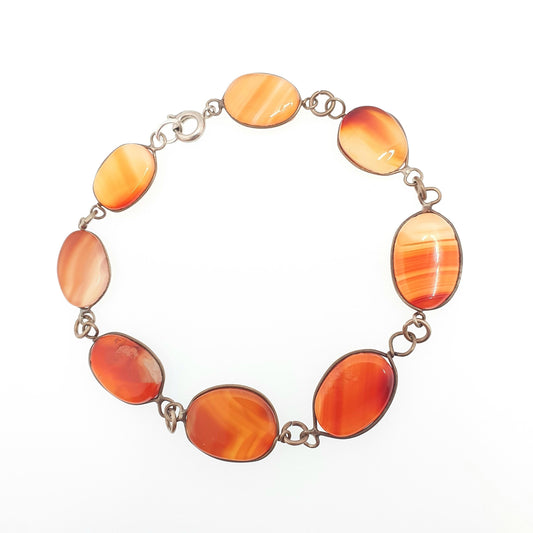 Antique Victorian Carnelian Agate Bracelet Striped Banded Genuine Gemstone Quartz Real Red White Orange Vintage Womens Jewelry Jewellery