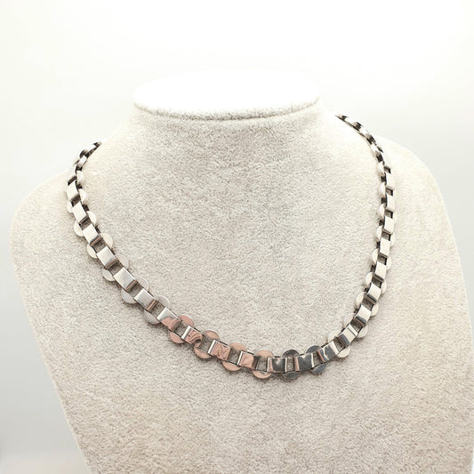 Antique Victorian Solid Silver Collar Necklace Belcher Book Chain Oval Disc Square Plain Bookchain 45cm 29.28g Vintage Jewelry Jewellery