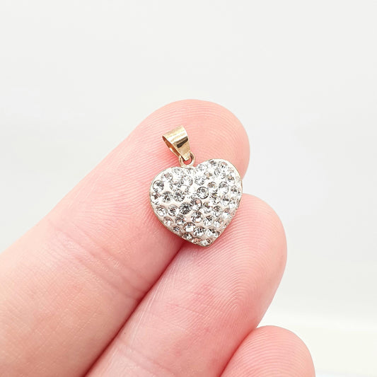 Vintage 9ct 9k Gold Heart Pendant CZ Gemstone Necklace Diamond Simulant Solid 375 Charm Cute Yellow Retro Gift Womens Mens Jewelry Jewellery