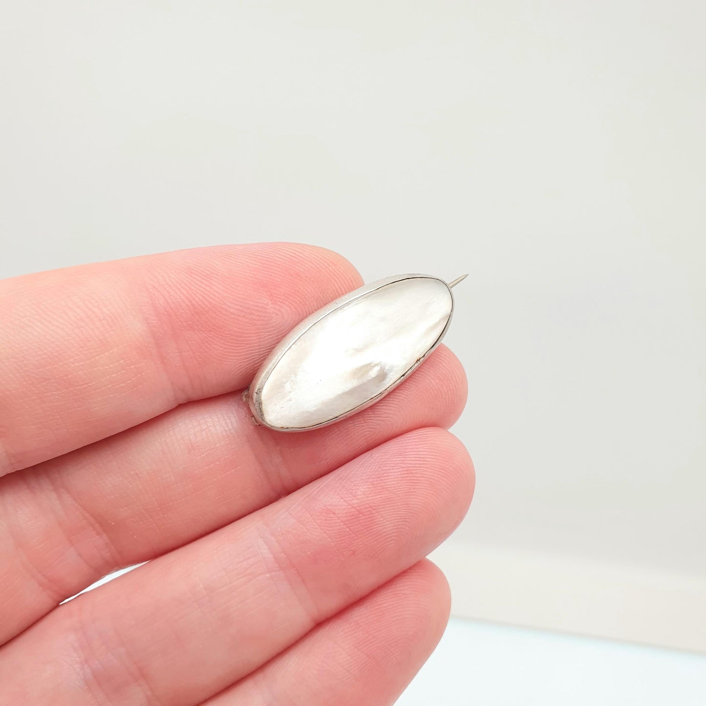 Antique Victorian Mother of Pearl Sterling Silver Brooch Pin White Natural Shell Vintage Handmade Ladies Womens Jewelry Vintage Jewellery