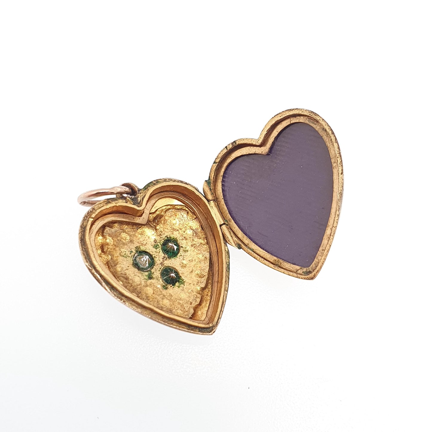 Antique 9ct 9k Gold Heart Locket Diamond Paste Victorian Clover Leaf Solid 375 Rose Pendant Back Front Small Photo Vintage Jewelry Jewellery